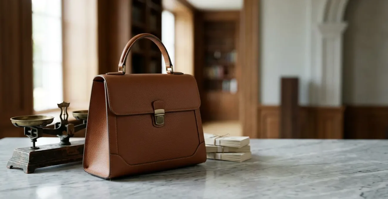 Scena editoriale minimalista che rappresenta il valore e l'esclusività delle borse di lusso