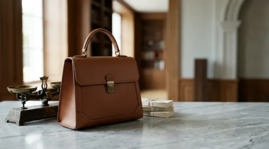 Scena editoriale minimalista che rappresenta il valore e l'esclusività delle borse di lusso