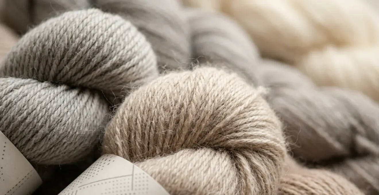 Dettaglio ravvicinato di filati pregiati in cashmere e lana merino con texture morbida e naturale