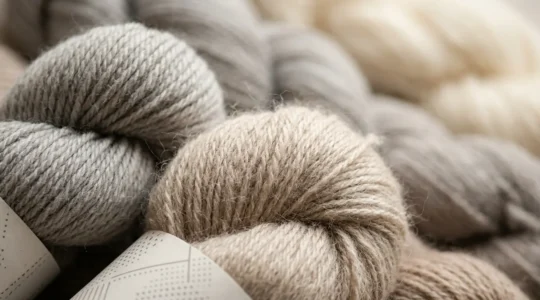 Dettaglio ravvicinato di filati pregiati in cashmere e lana merino con texture morbida e naturale