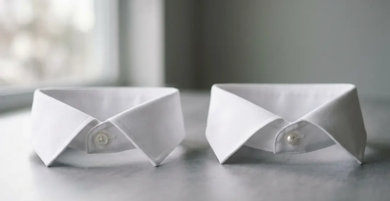 Confronto tra colletto italiano e francese per viso tondo su camicia elegante