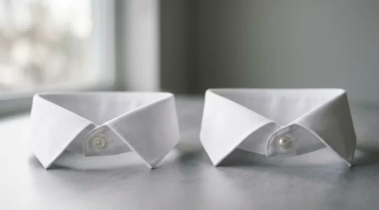 Confronto tra colletto italiano e francese per viso tondo su camicia elegante