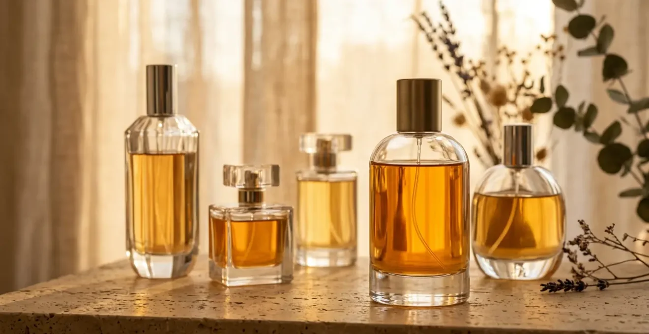 Composizione elegante che rappresenta la scelta tra diverse concentrazioni di profumo per una fragranza duratura