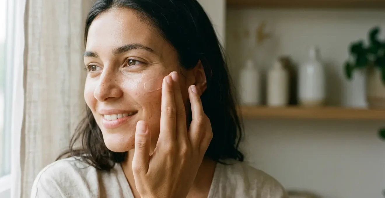 Applicazione delicata di prodotto base viso per look naturale e pelle sana