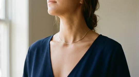 Elegante girocollo che valorizza una scollatura a V, creando armonia e slancio visivo