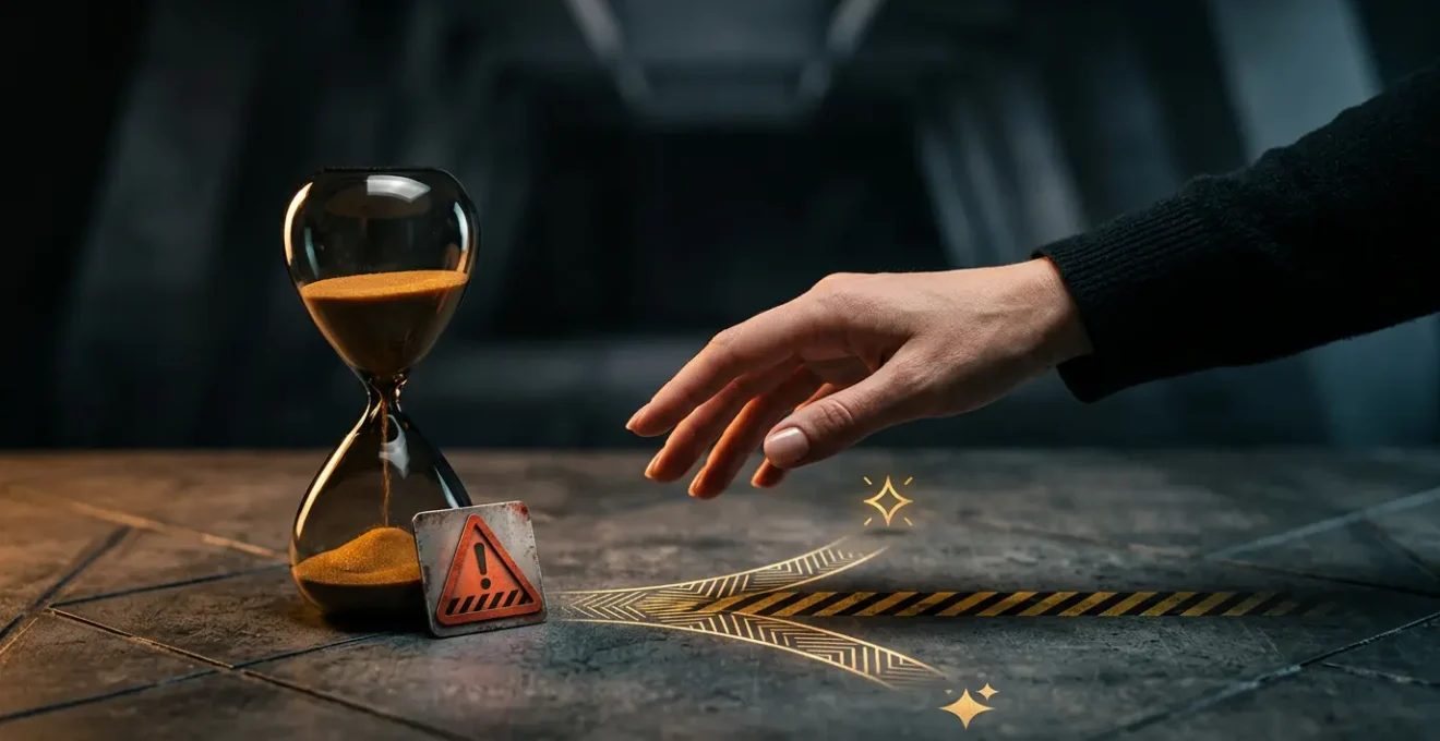 Composizione concettuale che rappresenta l'urgenza e i segnali di allarme nelle offerte lampo online