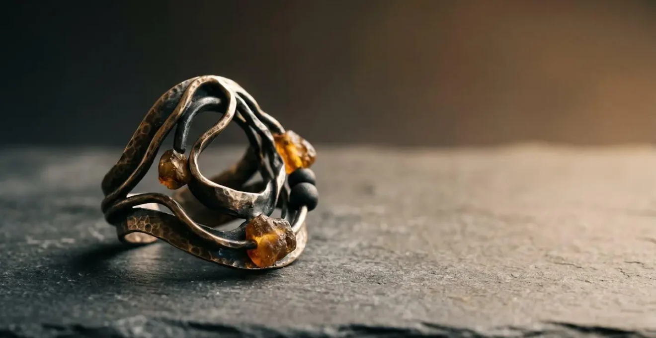 Gioiello d'artista unico su superficie minimalista che evoca esclusività e valore emotivo