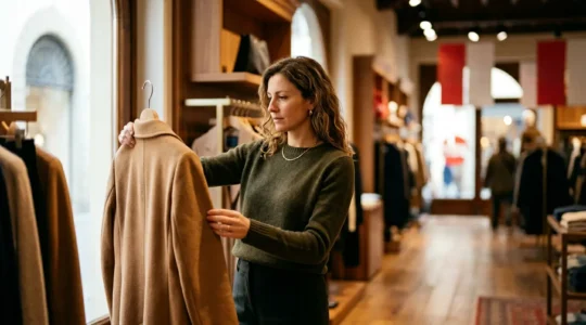 Scena di shopping consapevole durante i saldi stagionali in Italia