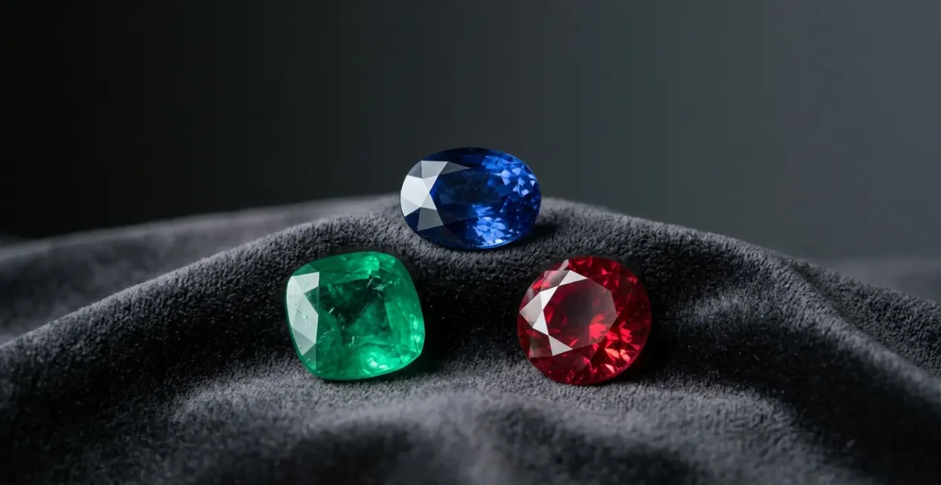 Composizione elegante di smeraldo, zaffiro e rubino per un 40° anniversario importante