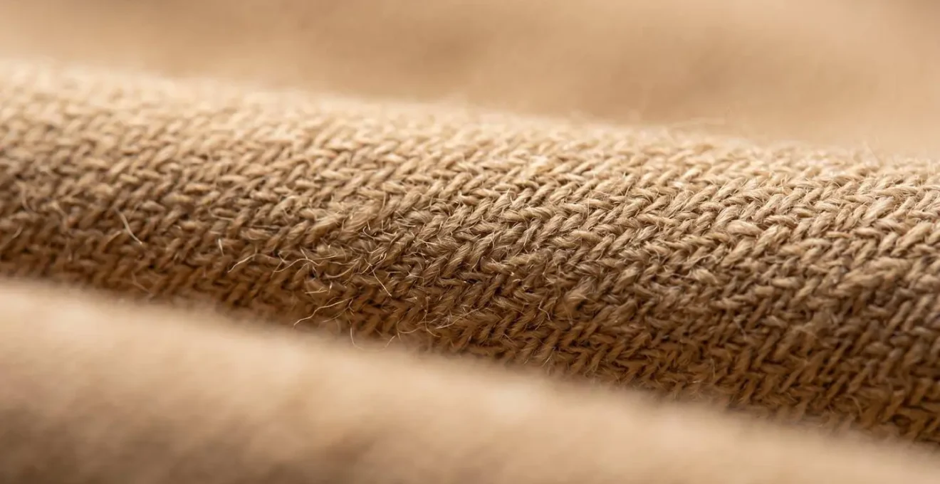 Primo piano estremo della texture di un tessuto pregiato di cappotto di lusso che mostra la qualità delle fibre