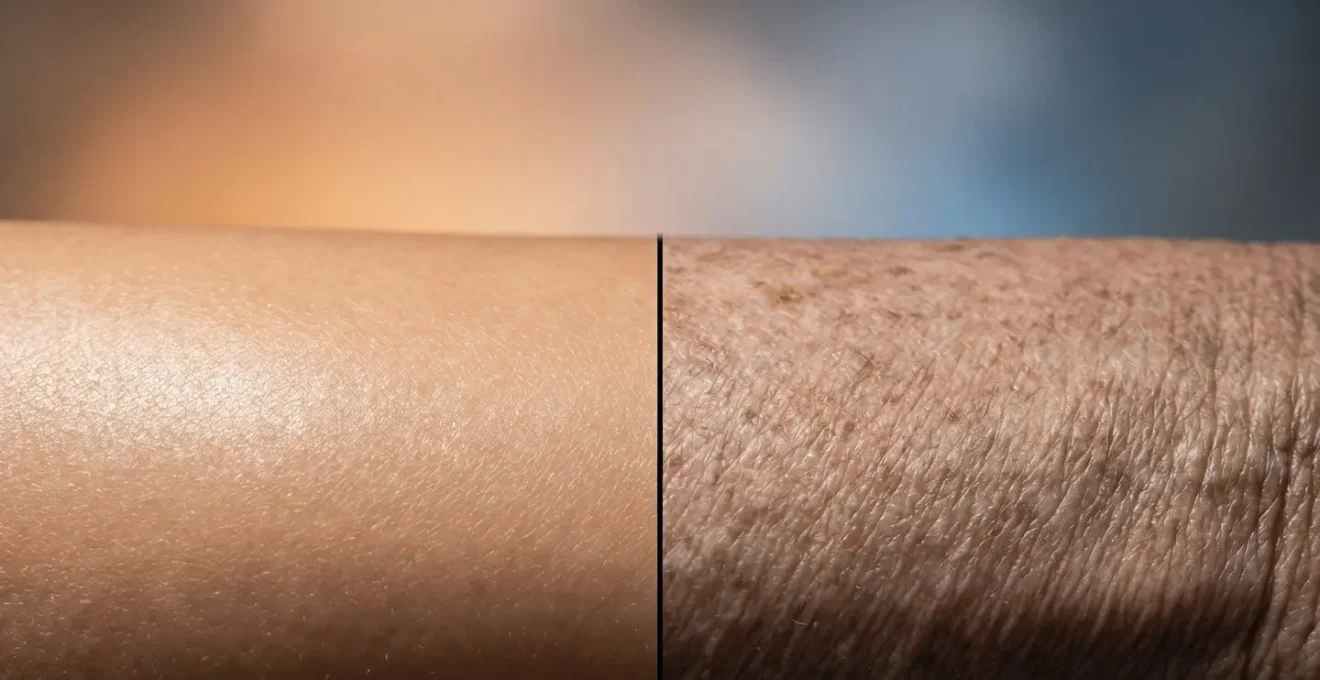 Rappresentazione del fotoinvecchiamento prevenuto dalla protezione solare quotidiana in ambiente urbano