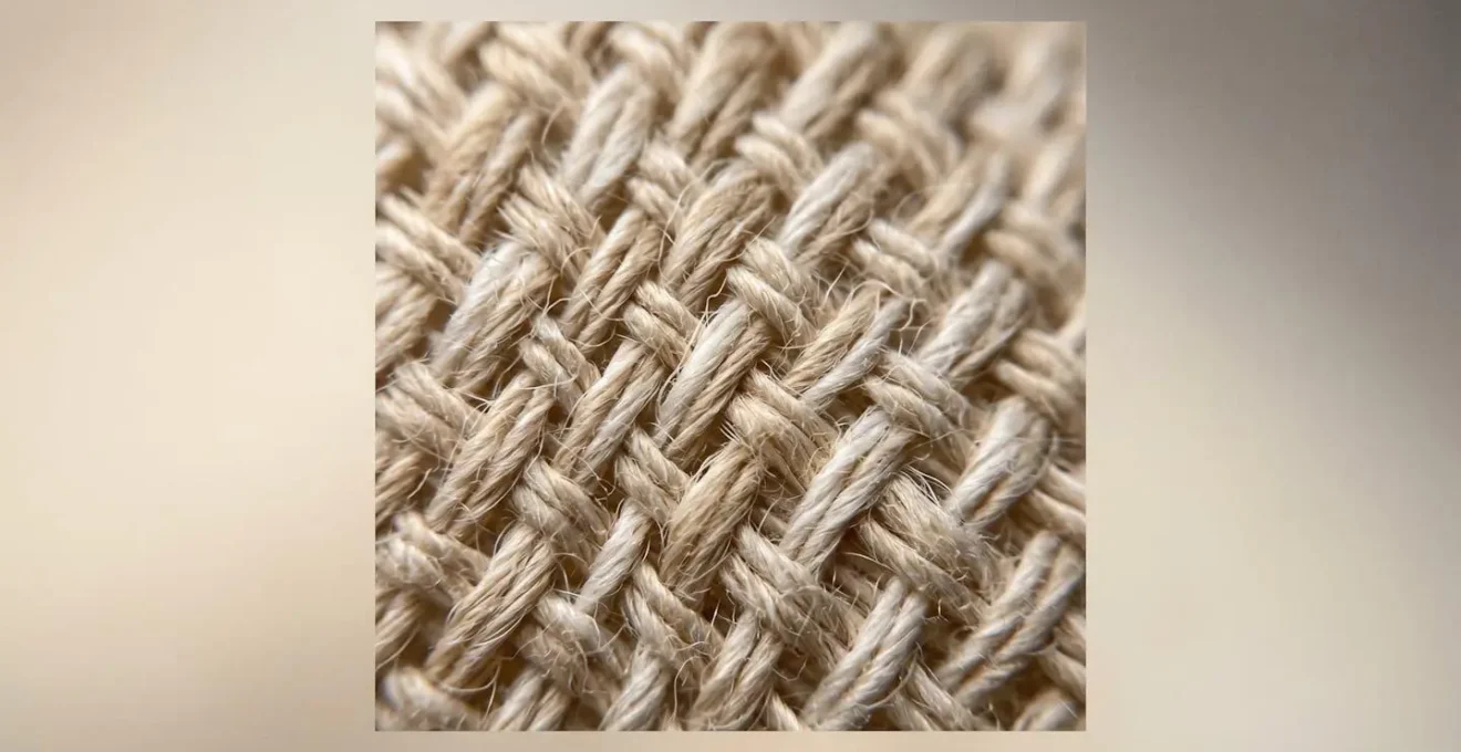 Dettaglio macro di una trama tessile che mostra la densità e la qualità delle fibre